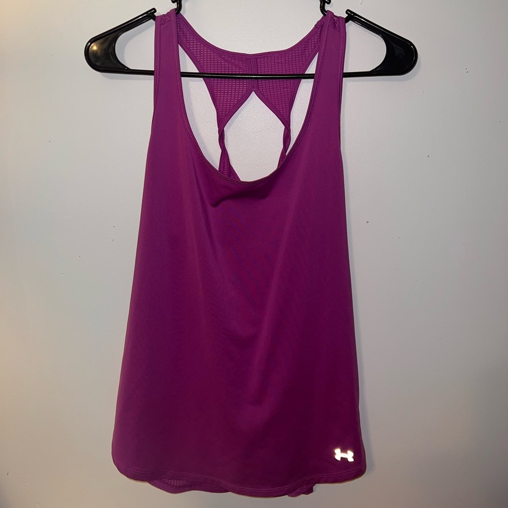 Under Armour Womens Sz L Magenta HeatGear Twisted Racerback Fitted Tank Top